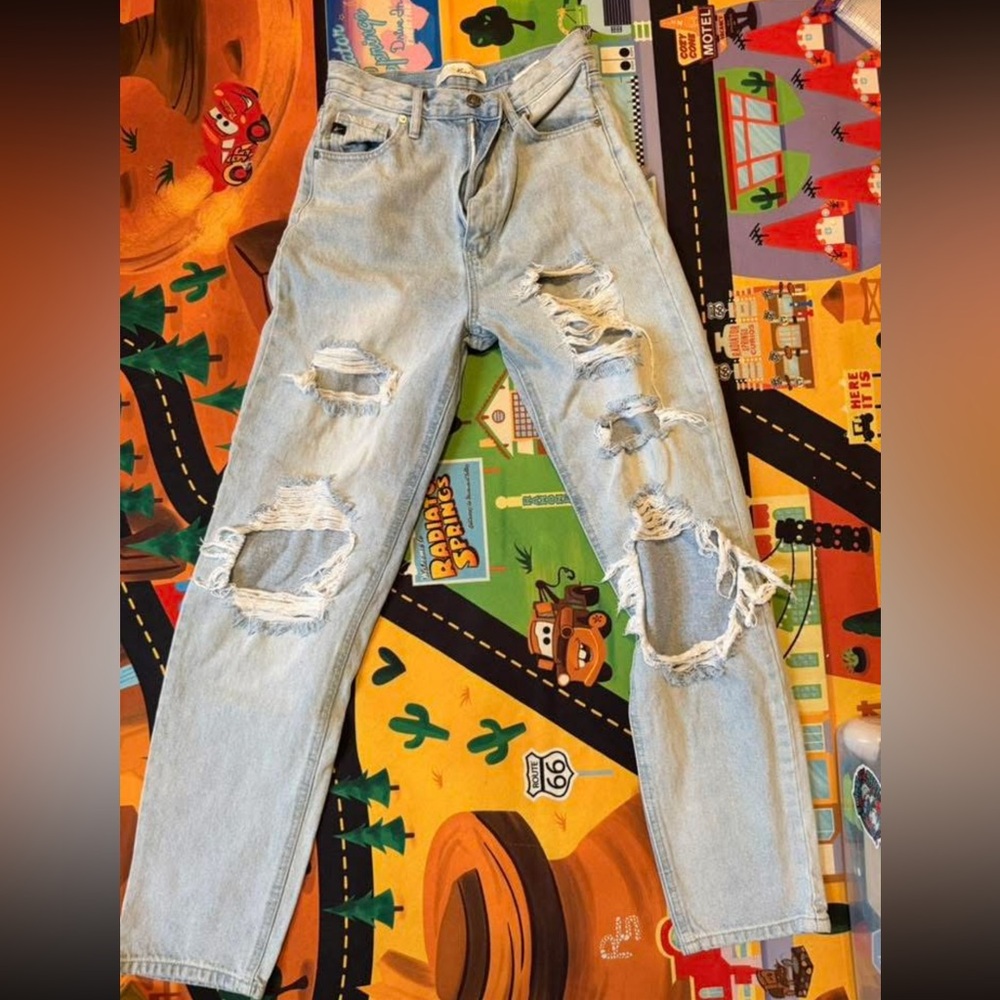 KanCan Light Blue Distressed Straight Leg Jeans